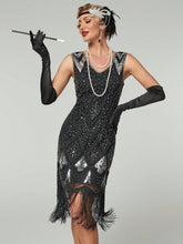 1920s Vintage Sleeveless Fringed Sequin Party Dress